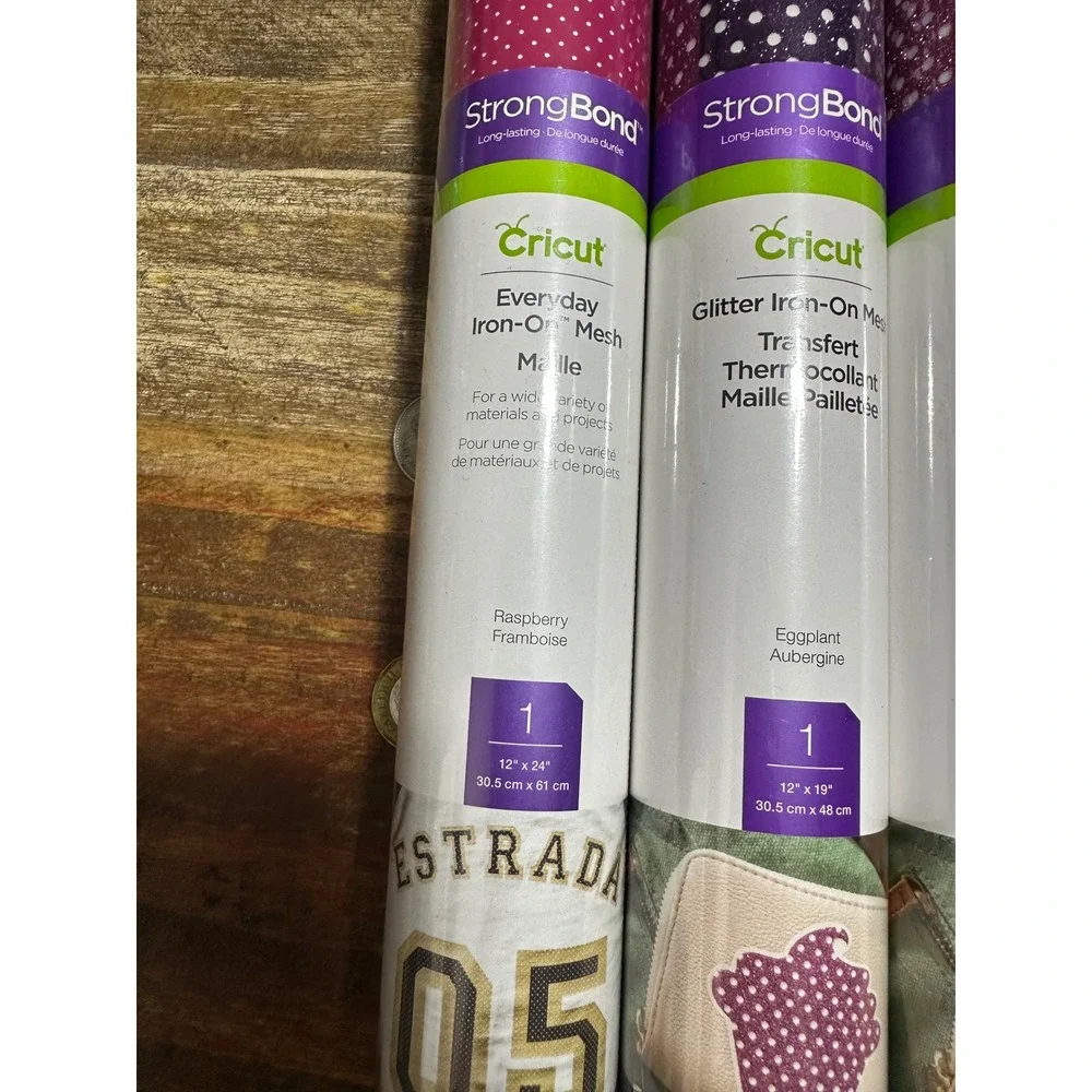 Cricut Iron-On Mesh Bundle Raspberry Eggplant Pink Glitter HTV 3 Roll StrongBond